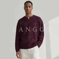 LANGGS&浪叔 秋季休闲小V领卫衣cleanfit套头卫衣-D152