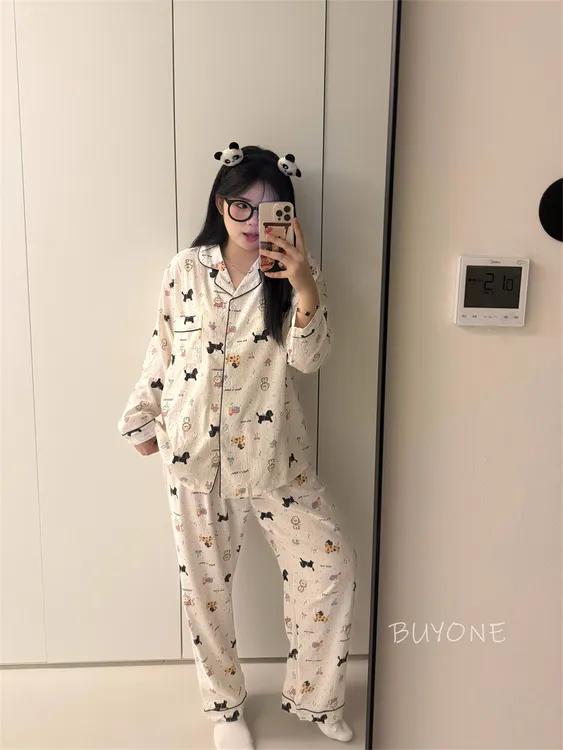 【斑点小狗】大码睡衣女胖MM200斤长袖长裤云朵棉可爱斑点小狗