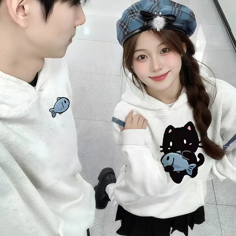 【两件装】抱鱼猫情侣装卫衣纯棉重磅2025新款春秋款高级感网红外套