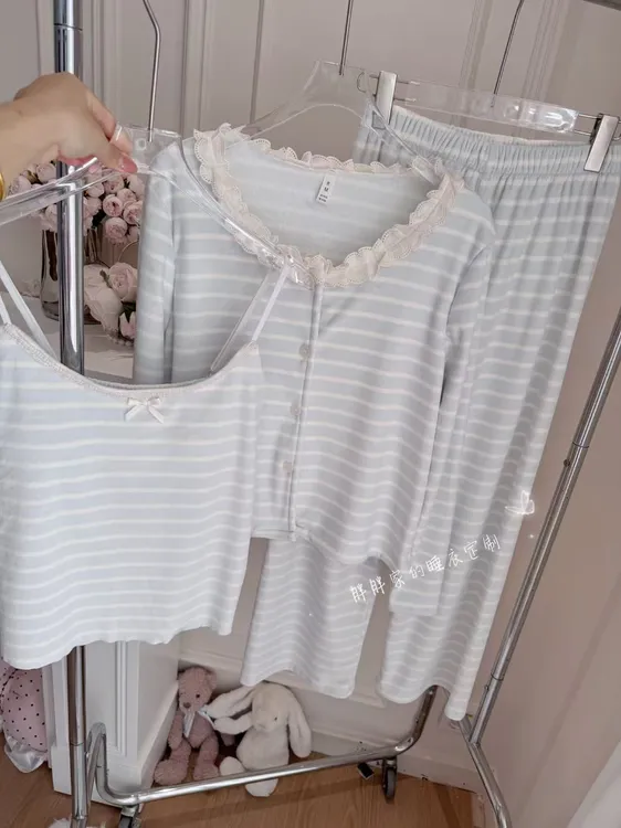 【暖茶】显瘦秋冬季海岛绒薄绒加绒纯欲显白简约款长袖家居服套装