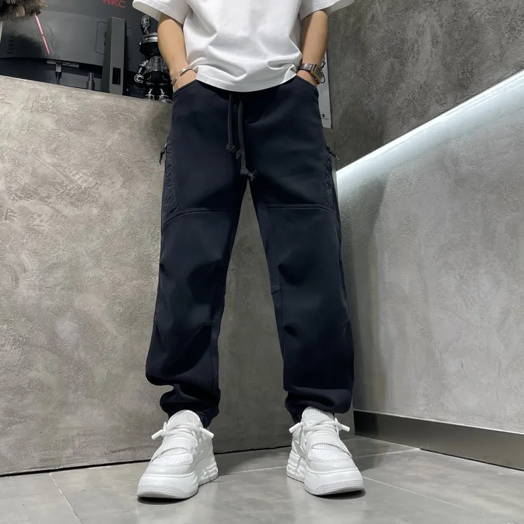 秋冬重磅洗水纯色简约款男士束脚工装裤百搭宽松休闲长裤大码