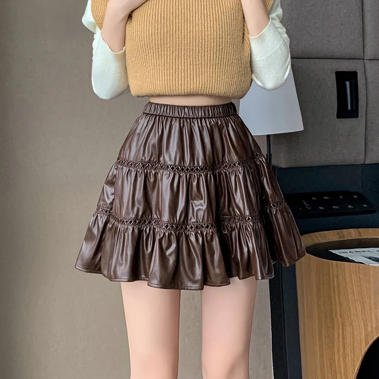 pu皮裙短裙女秋冬2025新款小个子松紧高腰显瘦a字辣妹半身裙洋气