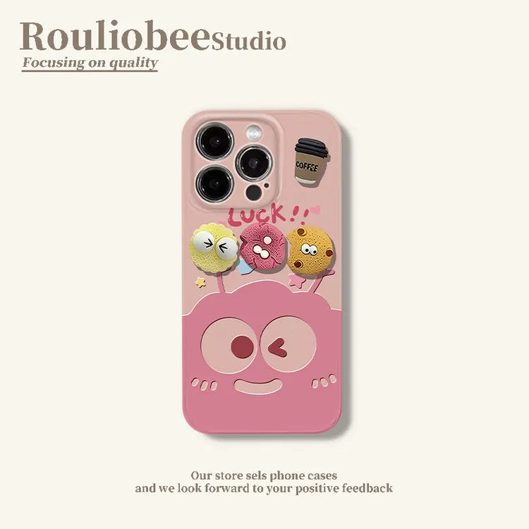 欧克里里立体粉煤球饼干适用苹果16菲林手机壳华为oppo小米15vivo