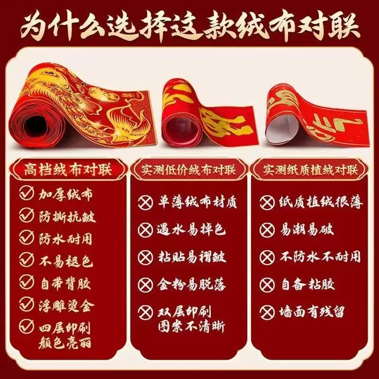 高档绒布对联烫金工艺大门春联新年装饰