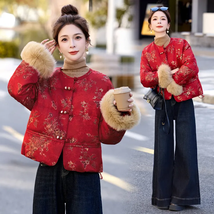 2025年冬季短款纯狐毛保暖抗寒羽绒服