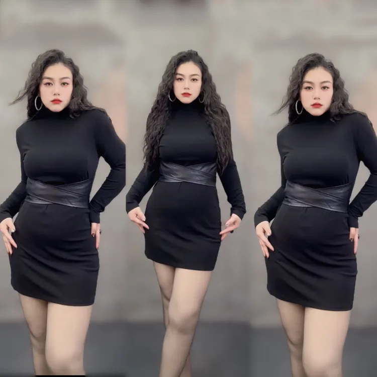 宋美人【腰杀暗线】大码女装新款御姐范皮质腰封设计感连衣裙7023