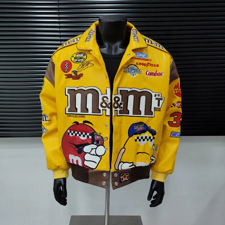 2025秋冬新款M豆机车服夹克外套宽松百搭重工刺绣美式嘻哈加棉服