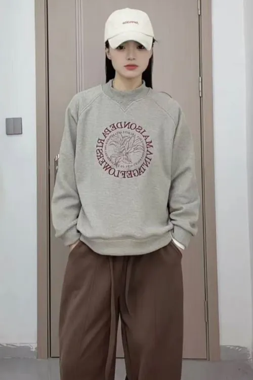 【百合花】冬季新款半高领重工刺绣加绒圆领休闲卫衣355-2