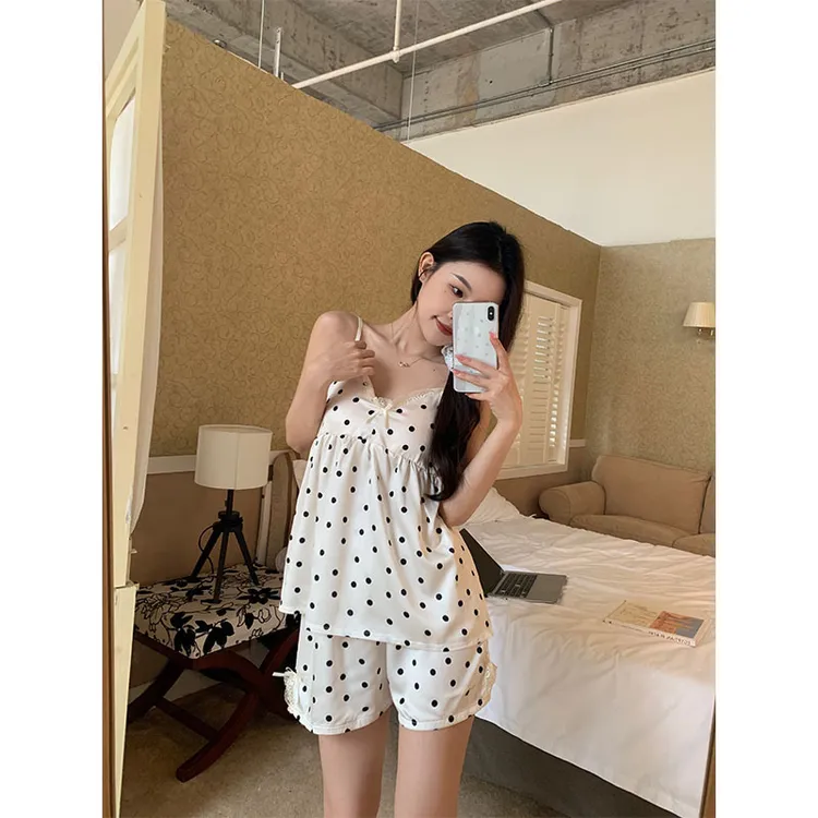 夏季款冰丝凉胸垫睡衣甜吊舒适可外穿家居服