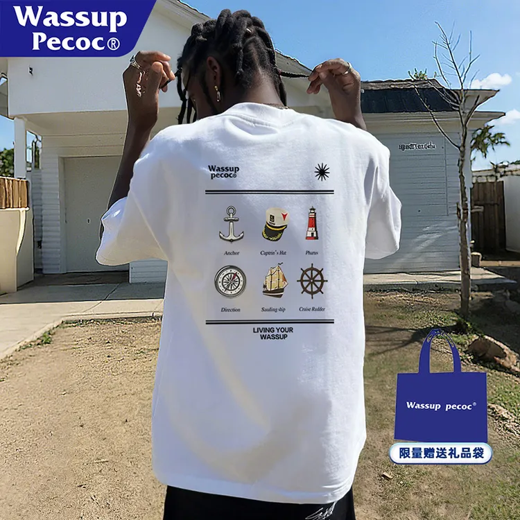 WASSUP PECOC 2025新款重磅纯棉短袖T恤男生夏季美式潮牌宽松体恤
