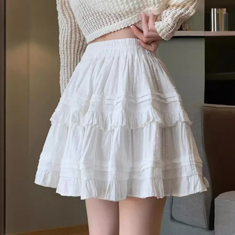 半身裙短裙裙子高腰夏季百搭白色显瘦百褶裙A字甜美不规则时尚
