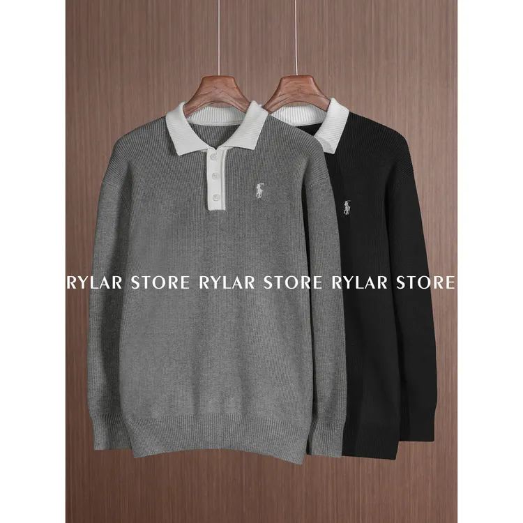 『Rylar』秋季新款拼接领男士休闲时尚老钱风简约小马针织衫