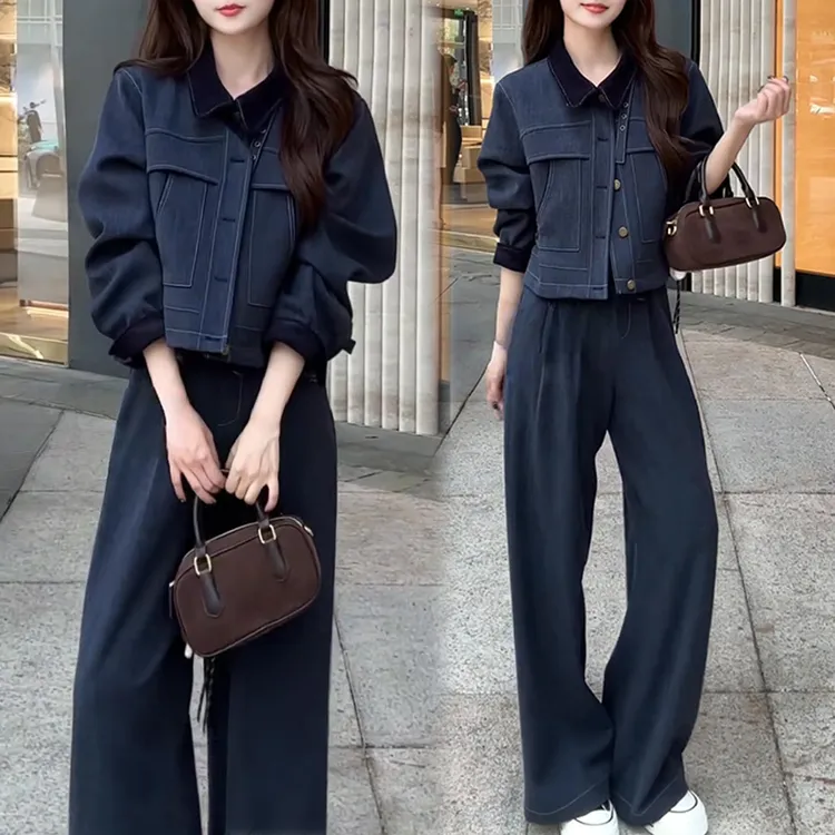 小众炸街高级感套装女2025春秋新款长袖开衫外套高腰阔腿裤两件套