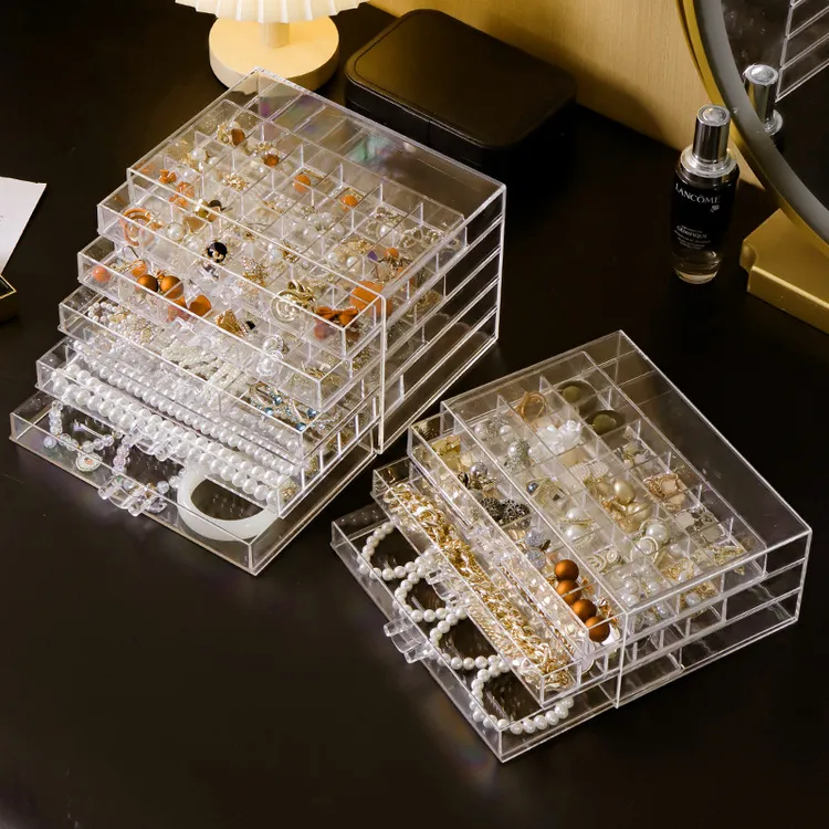 首饰盒/箱 透明抽屉式首饰收纳盒耳环耳钉手镯展示盒2025新款珍珠