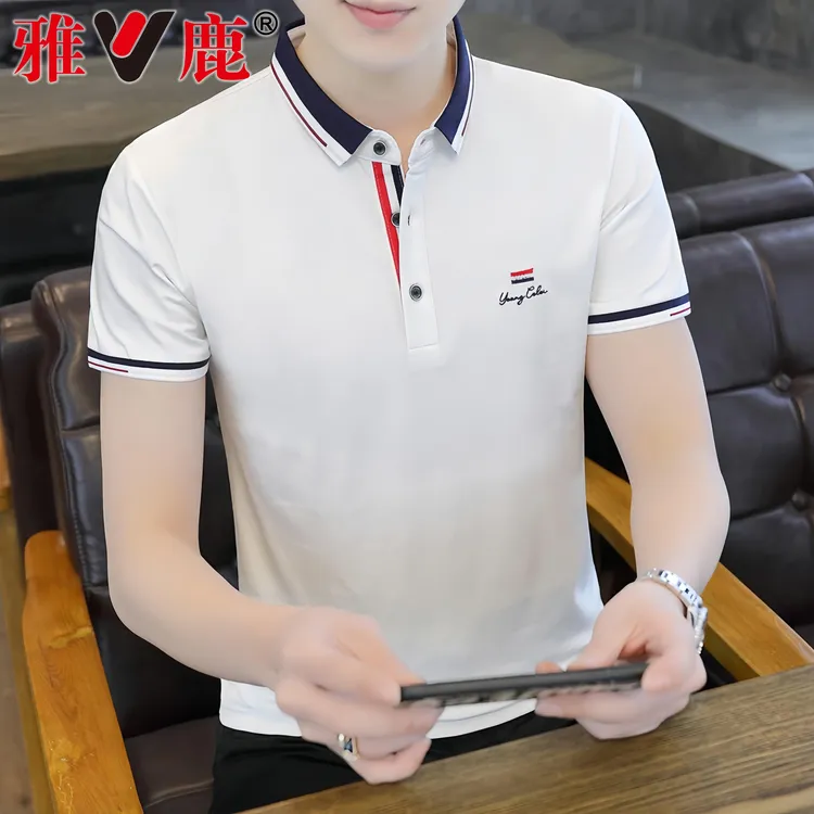 V/雅鹿夏季男士高档商务短袖POLO衫时尚休闲百搭T恤潮流青年体恤