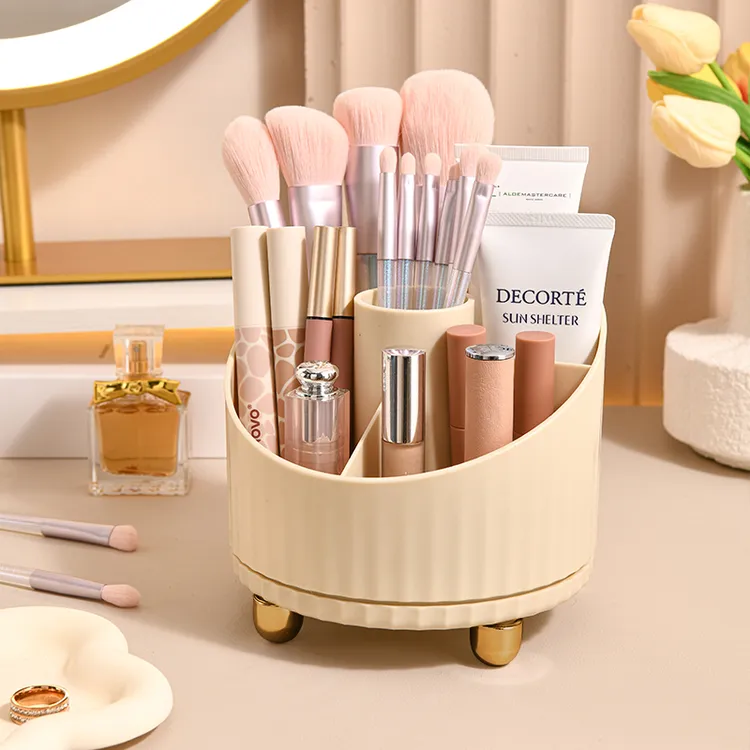 小米妈妈化妆刷收纳筒桌面口红化妆筒收纳盒旋转眉笔筒置物架子