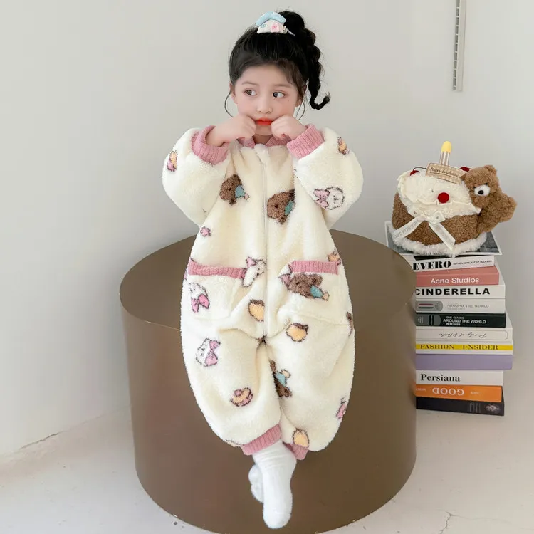 女童连体衣秋冬法兰绒加厚儿童婴儿睡衣珊瑚绒冬季宝宝防踢被睡袋