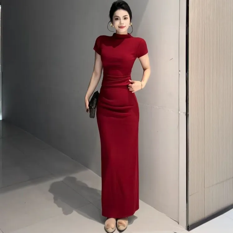 韩国纯色半高领短袖气质显瘦包臀半身裙时尚套装女夏季新款两件套