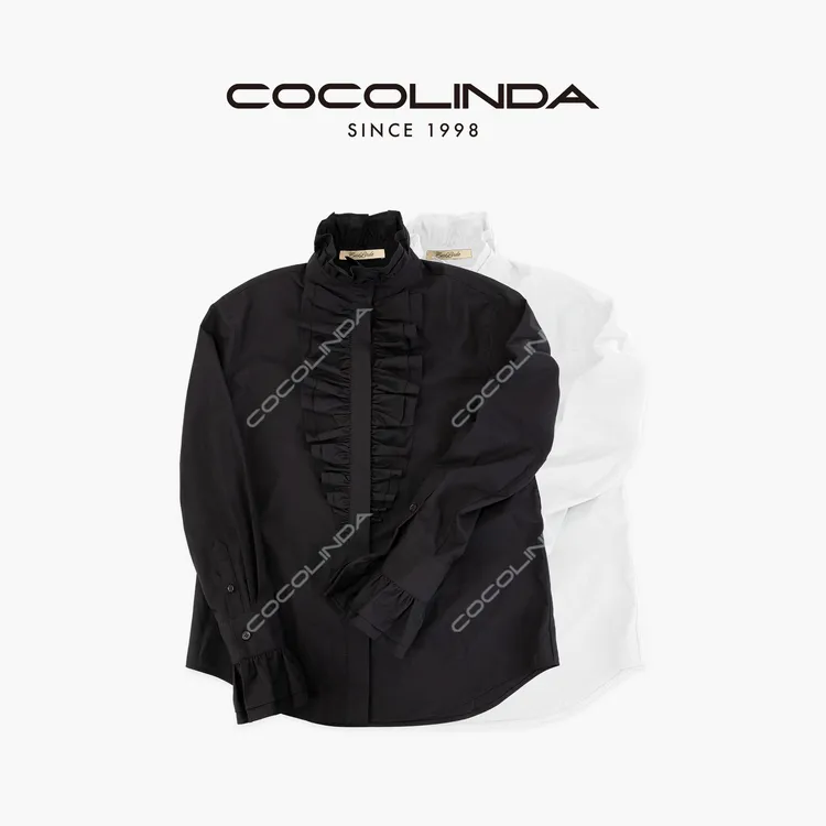 COCOLINDA| 拉夫风100%棉老钱重工宫廷领双层花边袖口衬衫K3669
