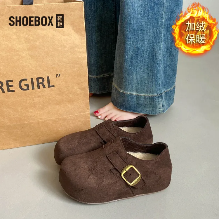达芙妮旗下鞋柜加绒勃肯鞋女秋冬2026新款厚底一脚蹬内增高豆豆鞋