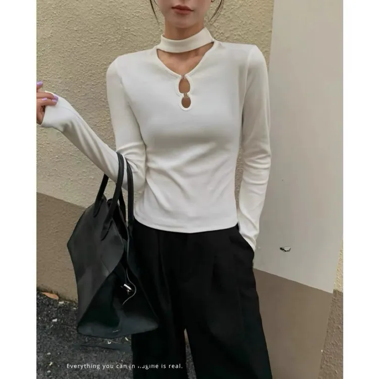 上衣冬季双面德绒立领镂空长袖衫可外穿打底衫小众显瘦弹力打底衫