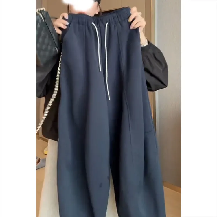 显瘦黑色休闲裤宽松女春季新款卫裤遮肉宽松直筒裤阔腿裤小个子