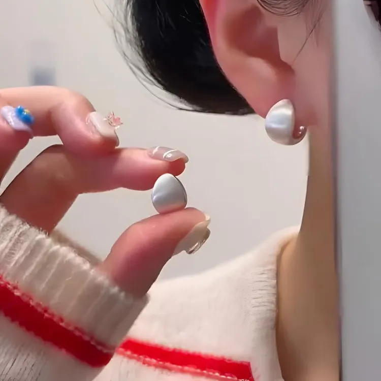 铜合金耳饰 磨砂双面水滴耳扣金色拉丝豌豆耳环女士简约金属耳饰