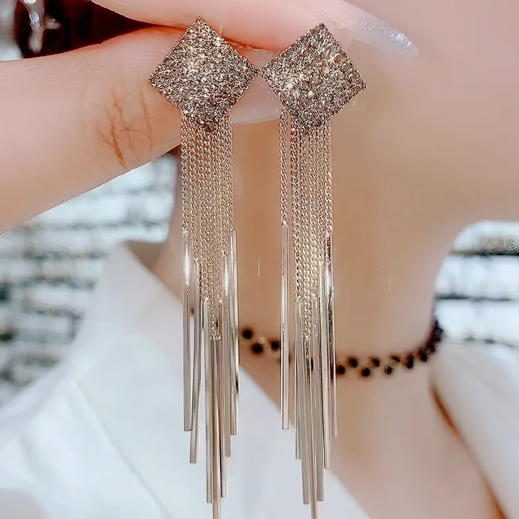 铜合金玻璃耳饰 耳环-轻奢S925银针明艳仪态万千大气高级感流苏耳