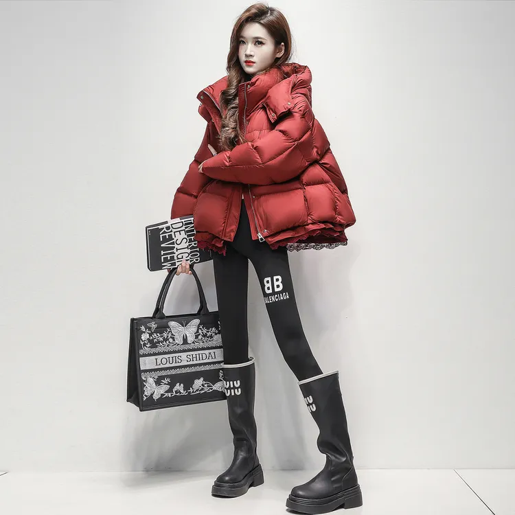 时尚韩版休闲短款羽绒服女2025冬季上新短款洋气连帽防风鸭绒外套