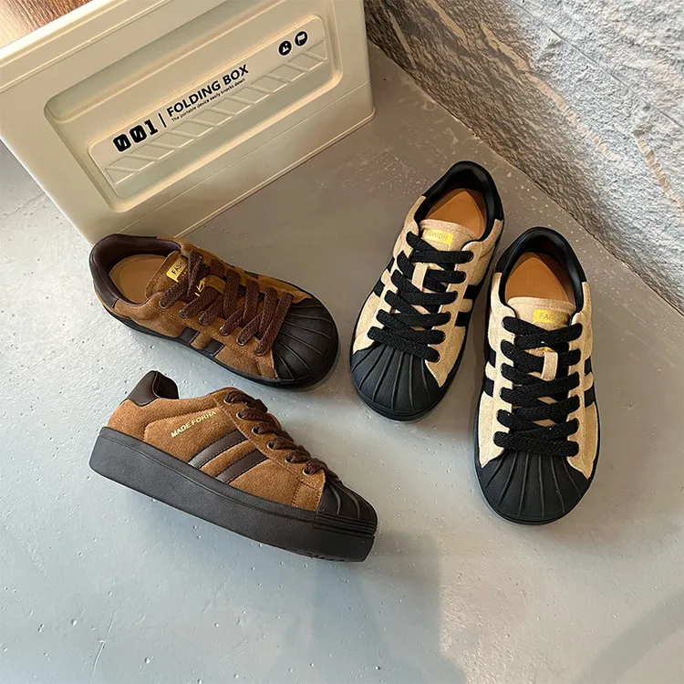 2025秋款新款舒适小众休闲低帮贝壳帆布鞋厚底贝壳头休闲鞋百搭