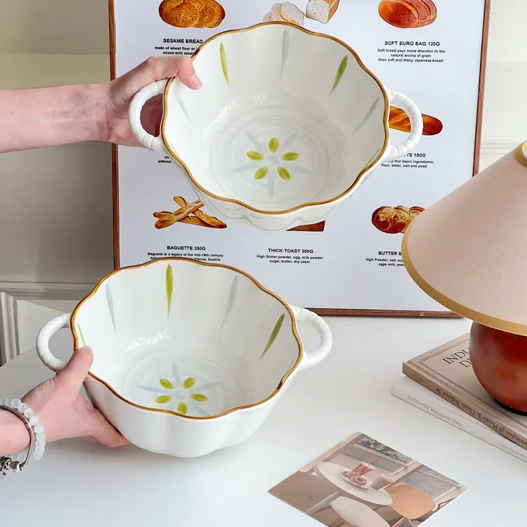 北欧风双耳汤碗家用新款高颜值陶瓷大碗汤面条碗螺蛳粉泡面碗汤盆