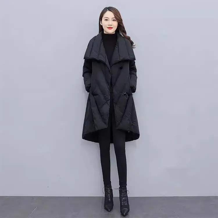 中长款棉服女2025年冬季黑色斗篷型大衣大码女生加厚显瘦棉衣外套