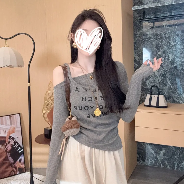 【晓溪服饰】字母通勤短款常规款速干拼接薄款显瘦ins长袖T恤6551