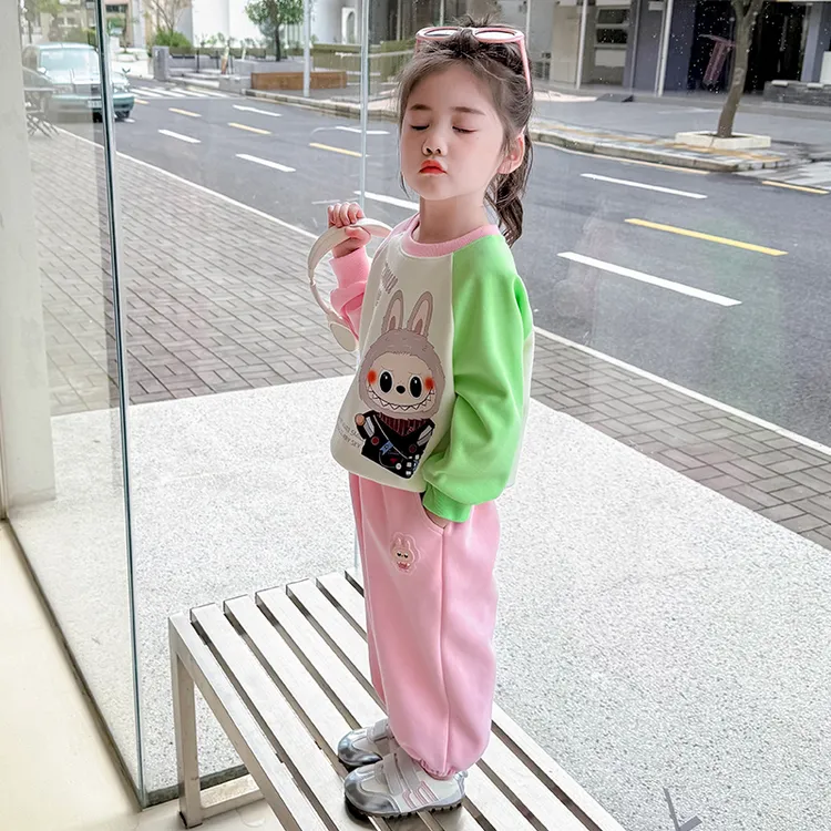 女童套装长袖卫衣春秋2025新款卡通拉布布可爱休闲套装时髦两件套