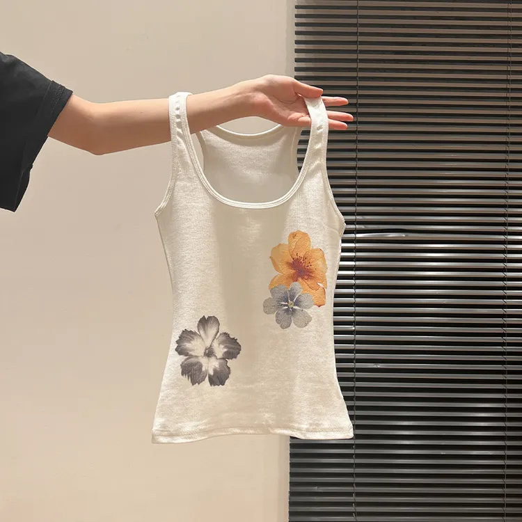 白色花朵印花吊带内搭背心女夏外穿修身遮副乳设计感无袖百搭上衣