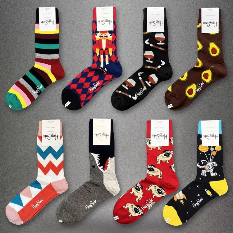 HappySocks男士瑞典潮牌中筒袜子大码个性潮流长筒棉秋冬透气吸汗