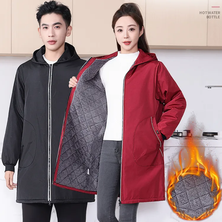 时尚棉服罩衣加绒加厚大人家用防水围裙冬装大袄保暖外穿工作服