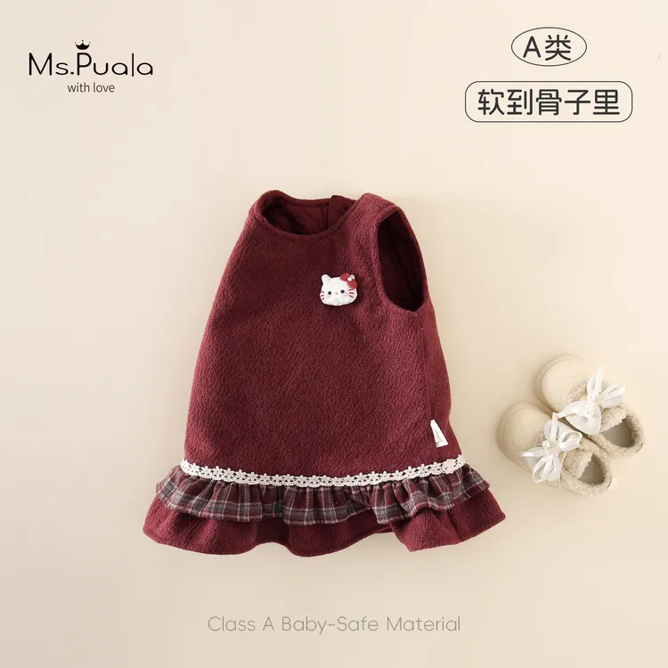 【MsPuala迎新春】婴幼儿童装背心裙女冬装格纹拼接加棉无袖连衣裙