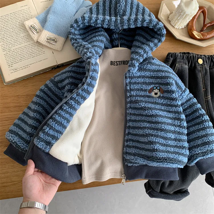 男童冬装加绒外套2025新款儿童宝宝柔软毛毛衣中小童加厚保暖上衣