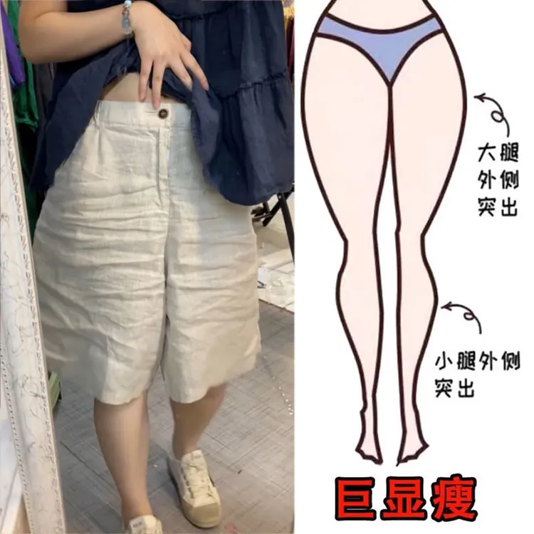 2025夏薄款大码女装高腰休闲五分裤梨形身材显瘦宽松百搭阔腿短裤