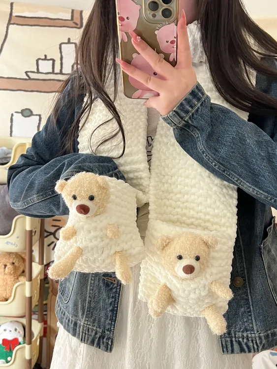 【高质量】围巾手工编织diy口袋小熊毛线手织材料包送女朋友礼物商品图