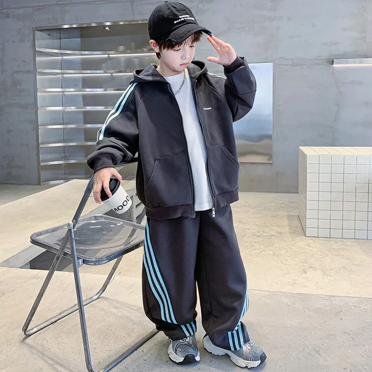 男童秋装运动卫衣套装2025新款中大童秋季连帽男孩两件套重磅春秋