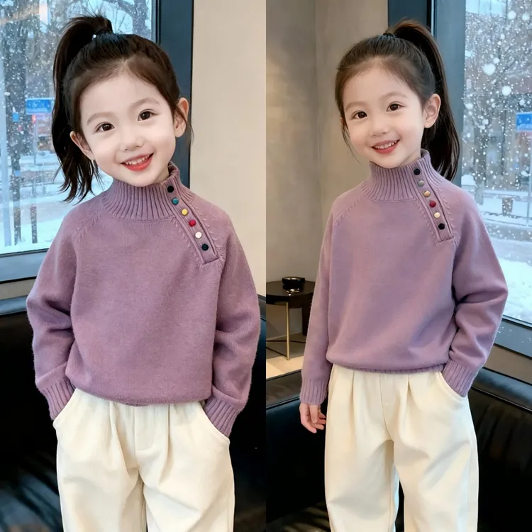 女童毛衣洋气秋冬款彩扣儿童针织衫2025韩版内搭宝宝女孩打底衫潮