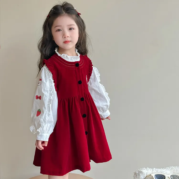 中小童秋季韩版衬衫金丝绒裙子套装2025新款儿童洋气女宝宝两件套