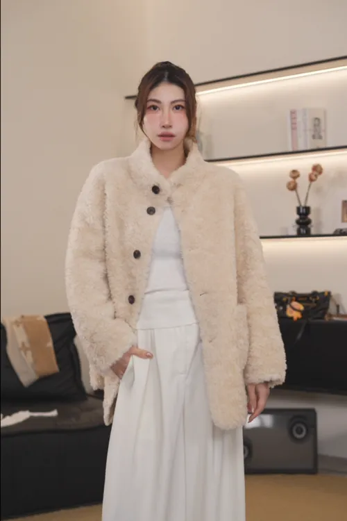 【首尔初雪】中长款半高领羊毛休闲阔版宽松韩版毛毛外套冬季秋冬