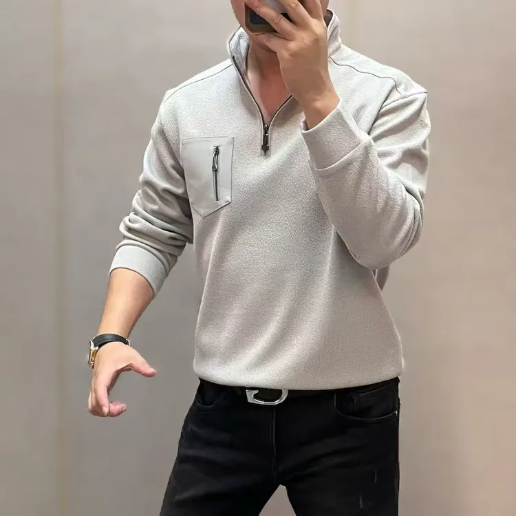 新款高端男士时尚休闲套头立领半拉链卫衣66119