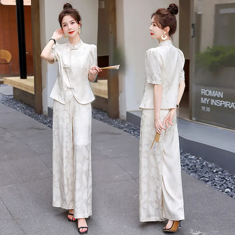 新中式国风名媛气质阔腿裤套装女2025新款夏季盘扣减龄时尚两件套