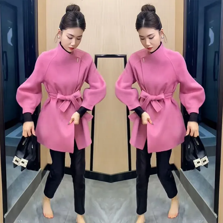 长袖中长款立领常规通勤毛呢外套秋冬宽松韩版外套洋气冬季气质