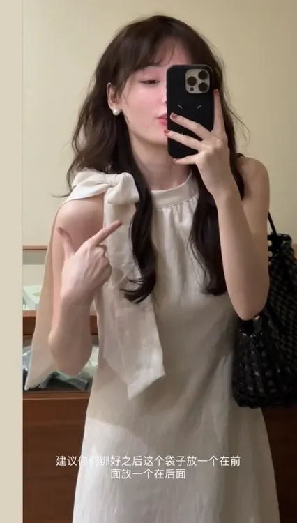 法式温柔风蝴蝶结无袖连衣裙女夏季高级感气质修身显瘦收腰长裙子
