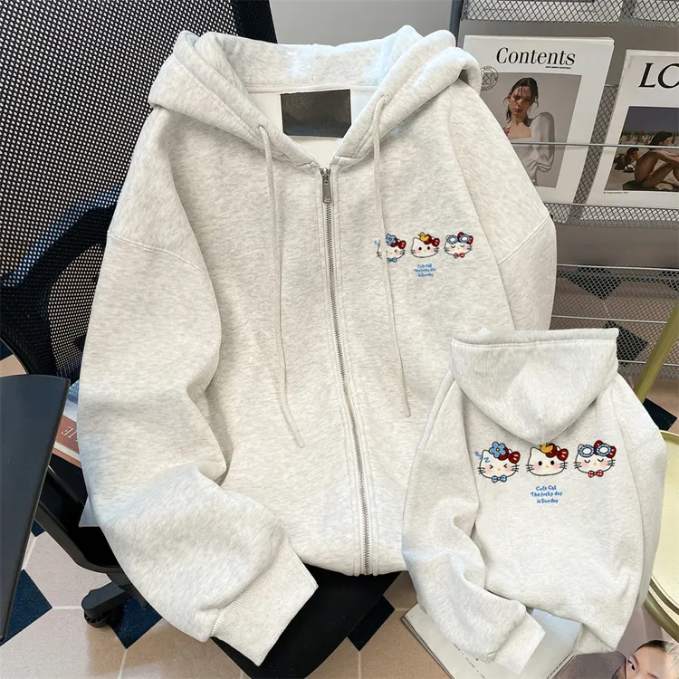 凯颂特大码300斤卡通休闲kitty猫拉链卫衣男女秋冬宽松开衫外套